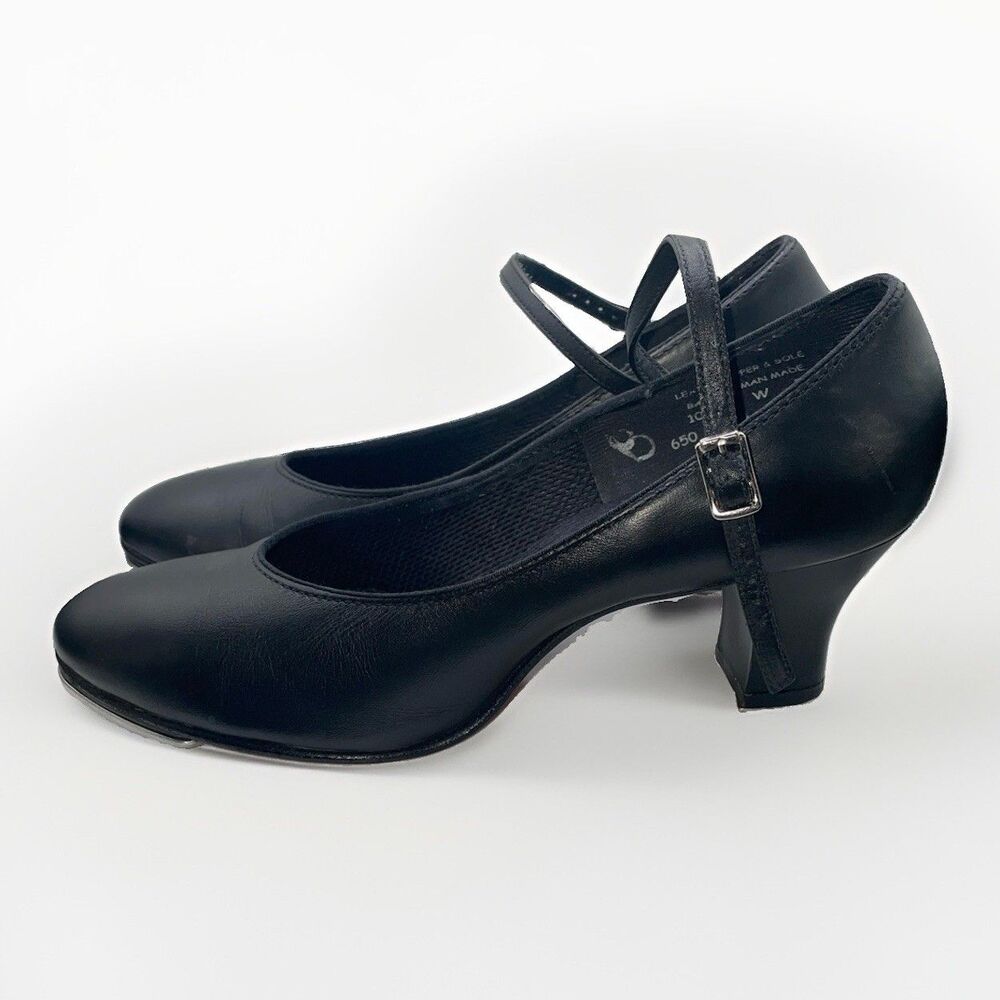 Capezio Mary Jane Tap Shoes Womens 10.5 W Black Leather Heels 653 Tele Tone